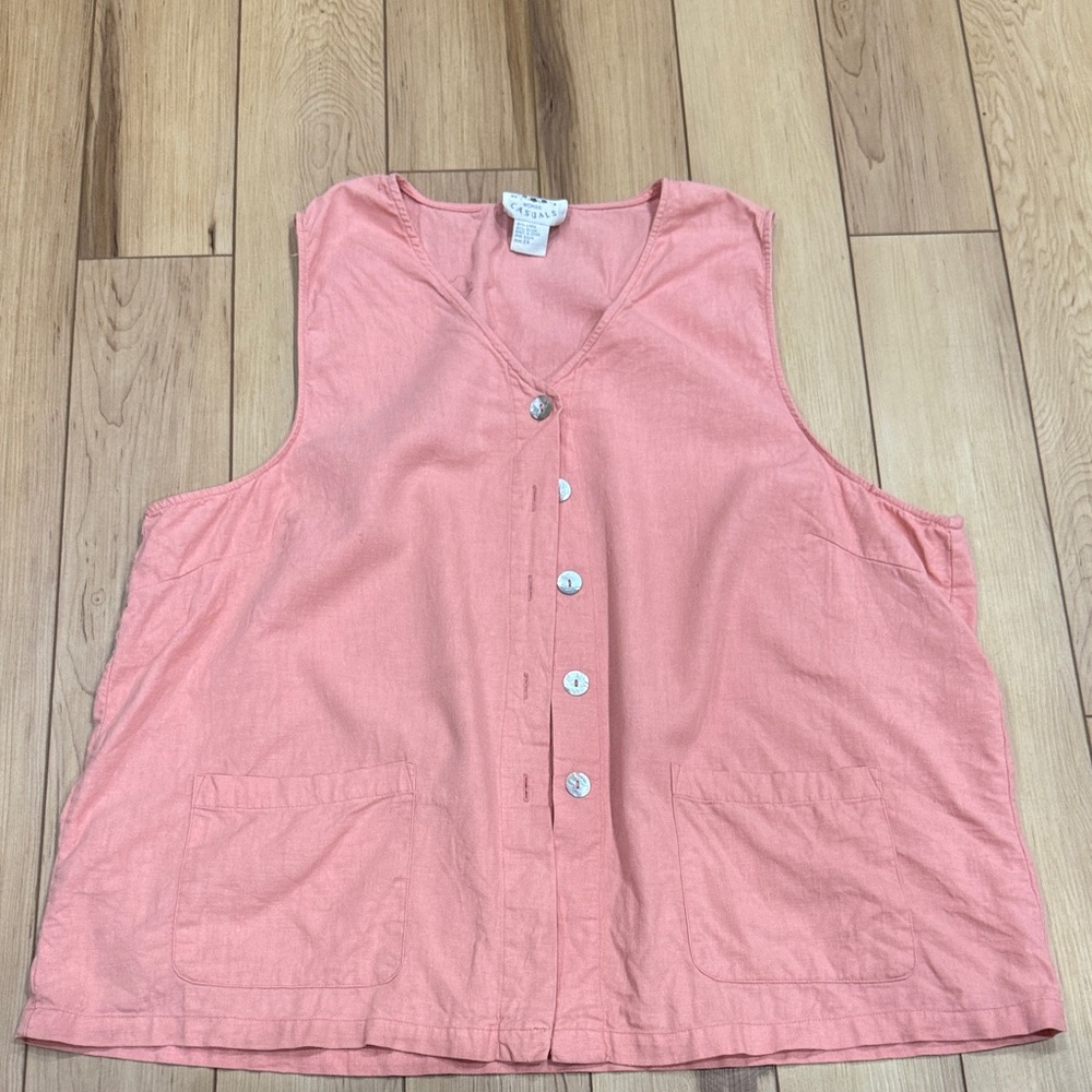 Country wear Casuals Reddish Pink Button-Up Sleeveless Linen Top